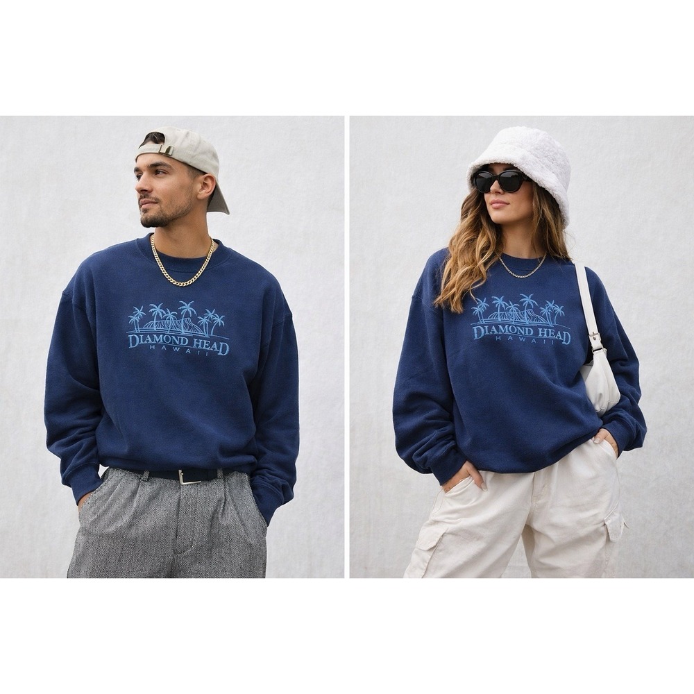 Vintage Diamond Head Hawaii Sweatshirt Mens XL Navy Blue‎ Embroidered Crewneck